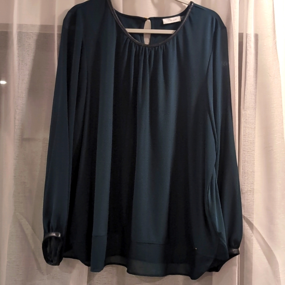 Calvin Klein hunter green top with faux leather detailing